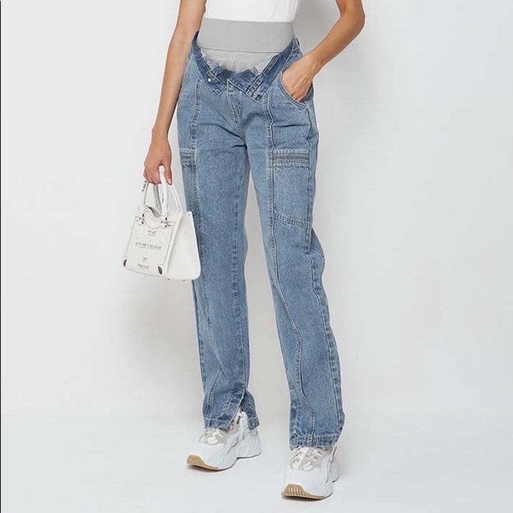 Manière De Voir Foldover Waistband Mom Jeans